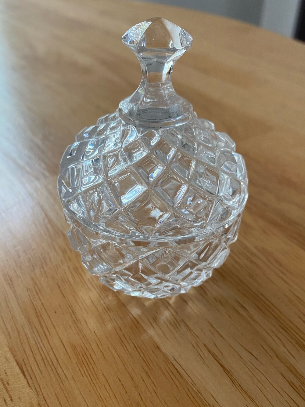 Small Crystal Rounded Trinket Dish Vanity Jar 3.5” Tall Pointed Top